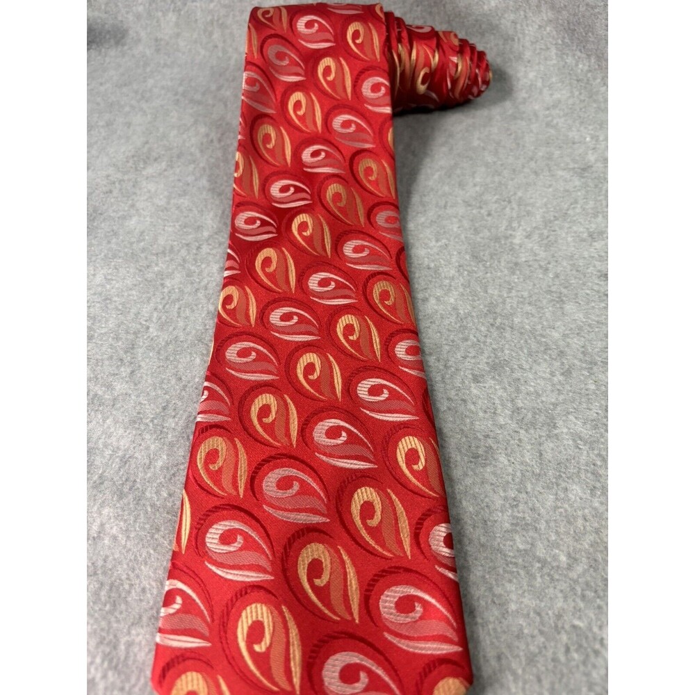 Juin Paris Silk Tie Red White Yellow‎ Geometric L:59” W:4” Jacquard - Picture 3 of 10